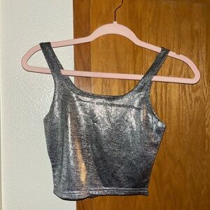 Metallic silver crop top